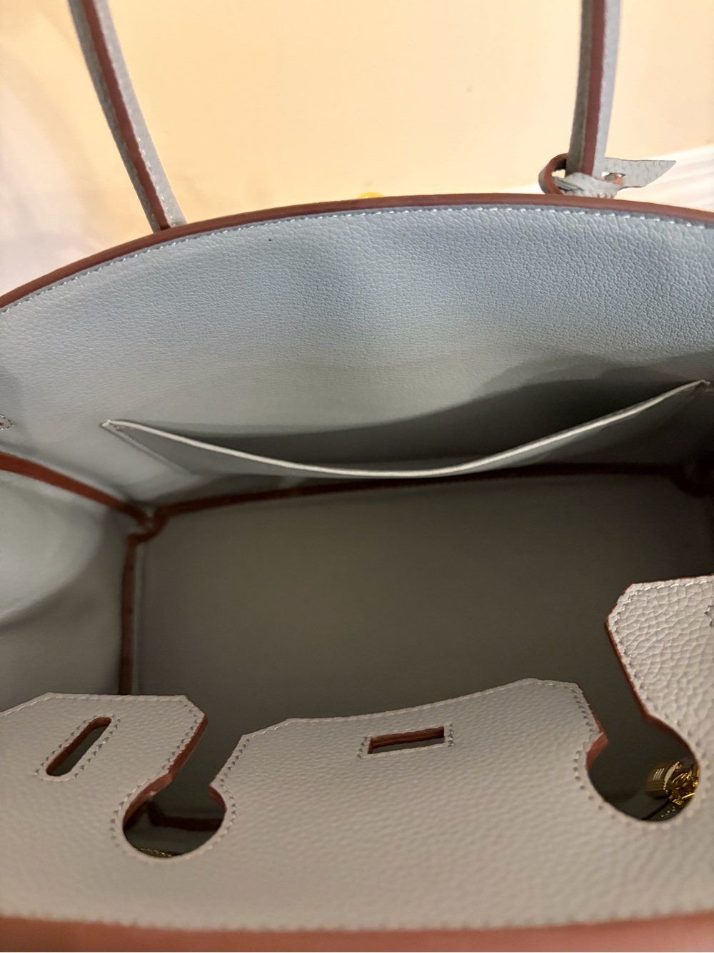 Luxury Real Leather 30cm Satchel in Light Blue with Gold Hardware - Picture 10 of 11